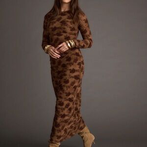 12th Tribe Brown Floral Long Sleeve Dress